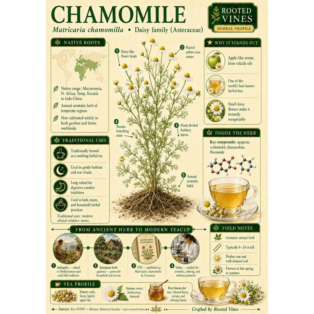 Chamomile Flowers Tea | Organic Herbal Loose Leaf | Rooted Vines