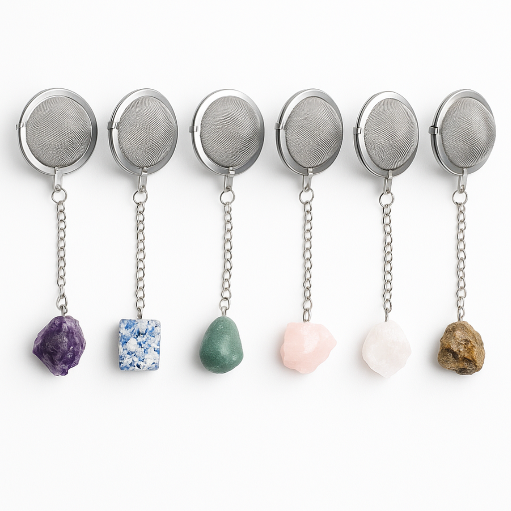 Gemstone Tea Steepers – Stainless Steel Mesh with Healing Crystal Anchors