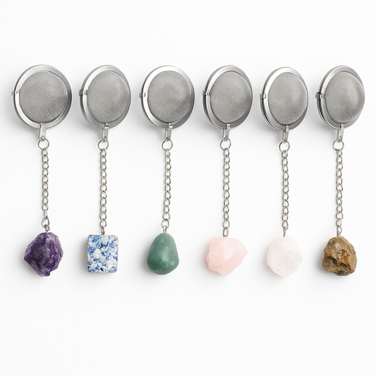 Gemstone Tea Steepers – Stainless Steel Mesh with Healing Crystal Anchors