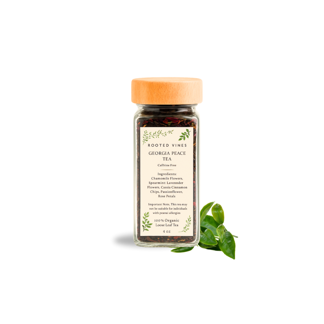 Jar of tea with a label on a white background