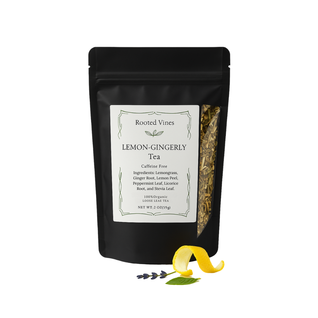 Black tea package with lemon and lavender on a white background