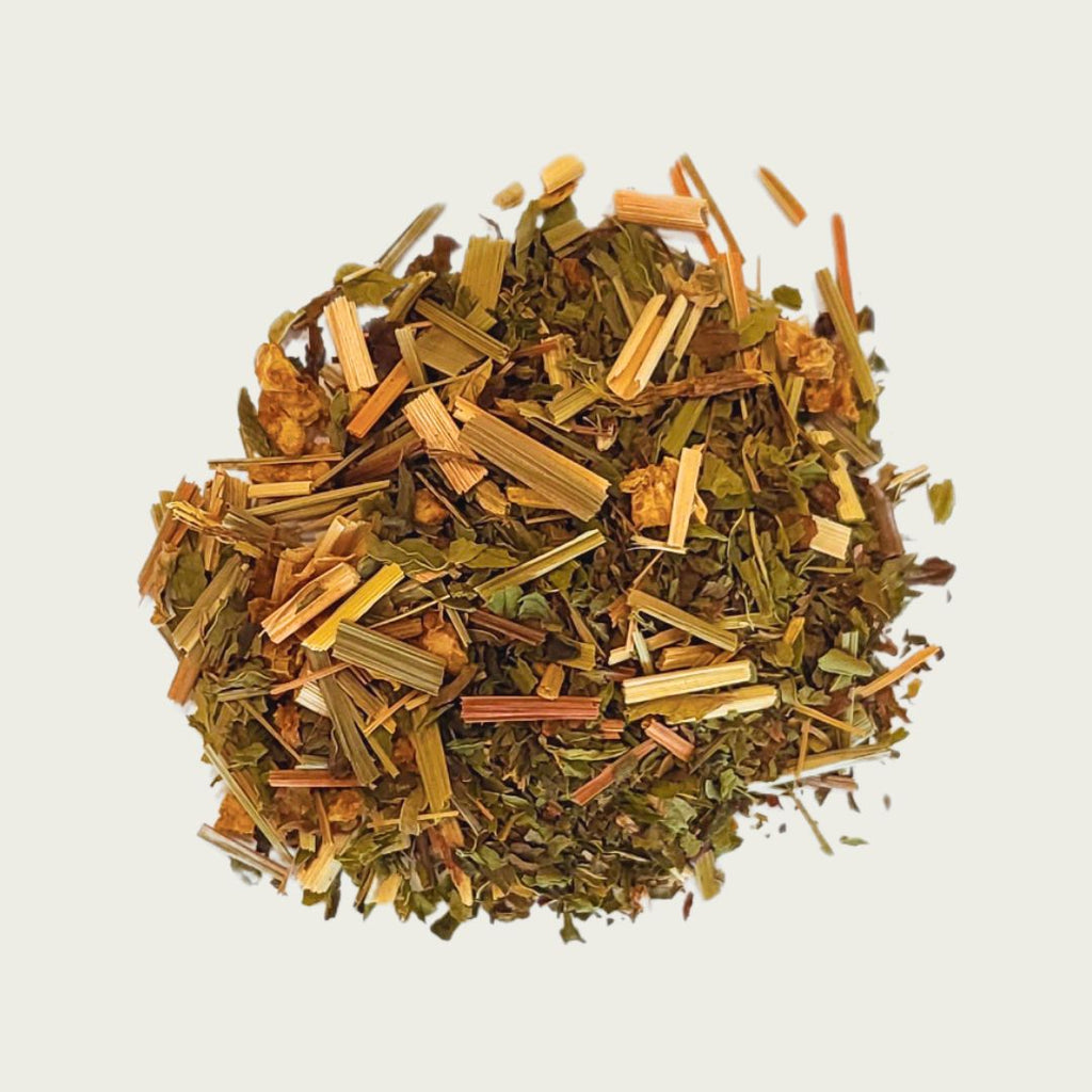 Heap of dried herbs on a light background