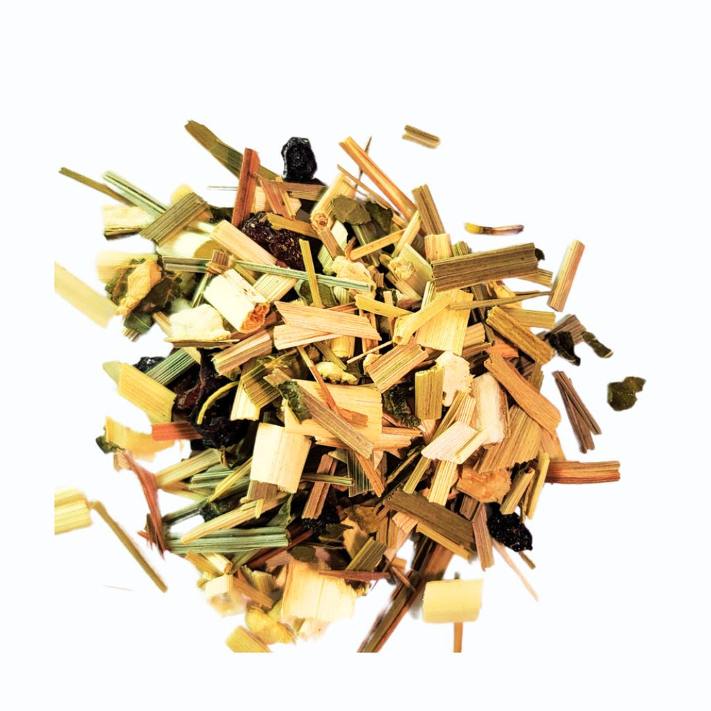 Pile of dried herbs and sticks on a white background