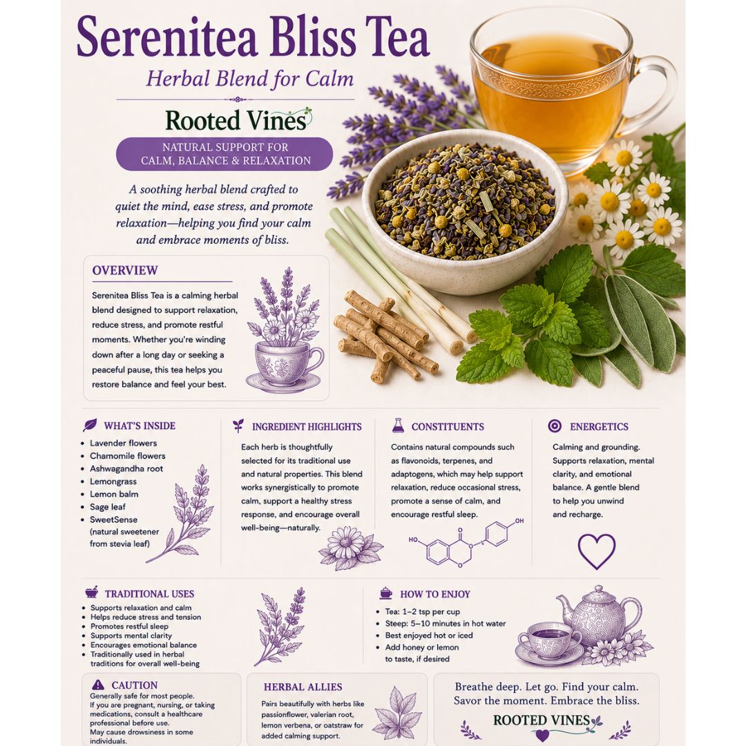 Serenitea Bliss Tea for Calm & Relaxation | Herbal Loose Leaf | Rooted Vines