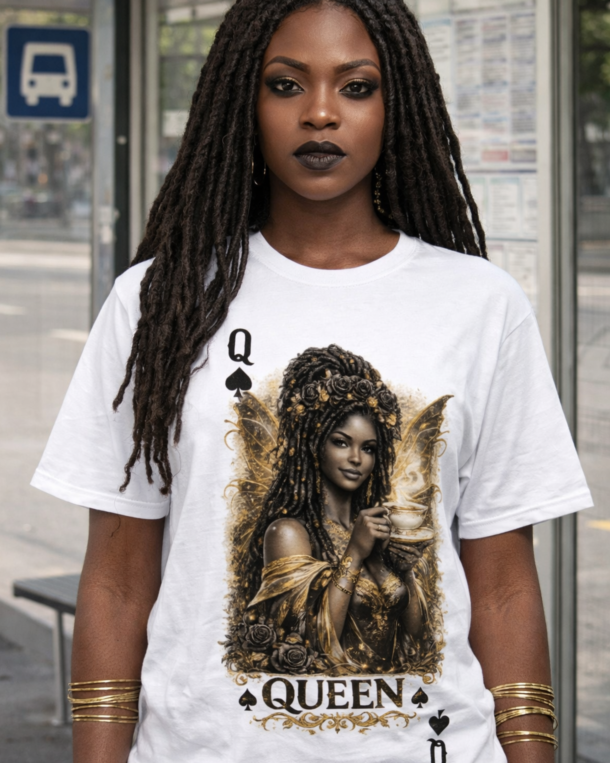 Queen of Spades Graphic T-Shirt — Gothic Playing Card Design