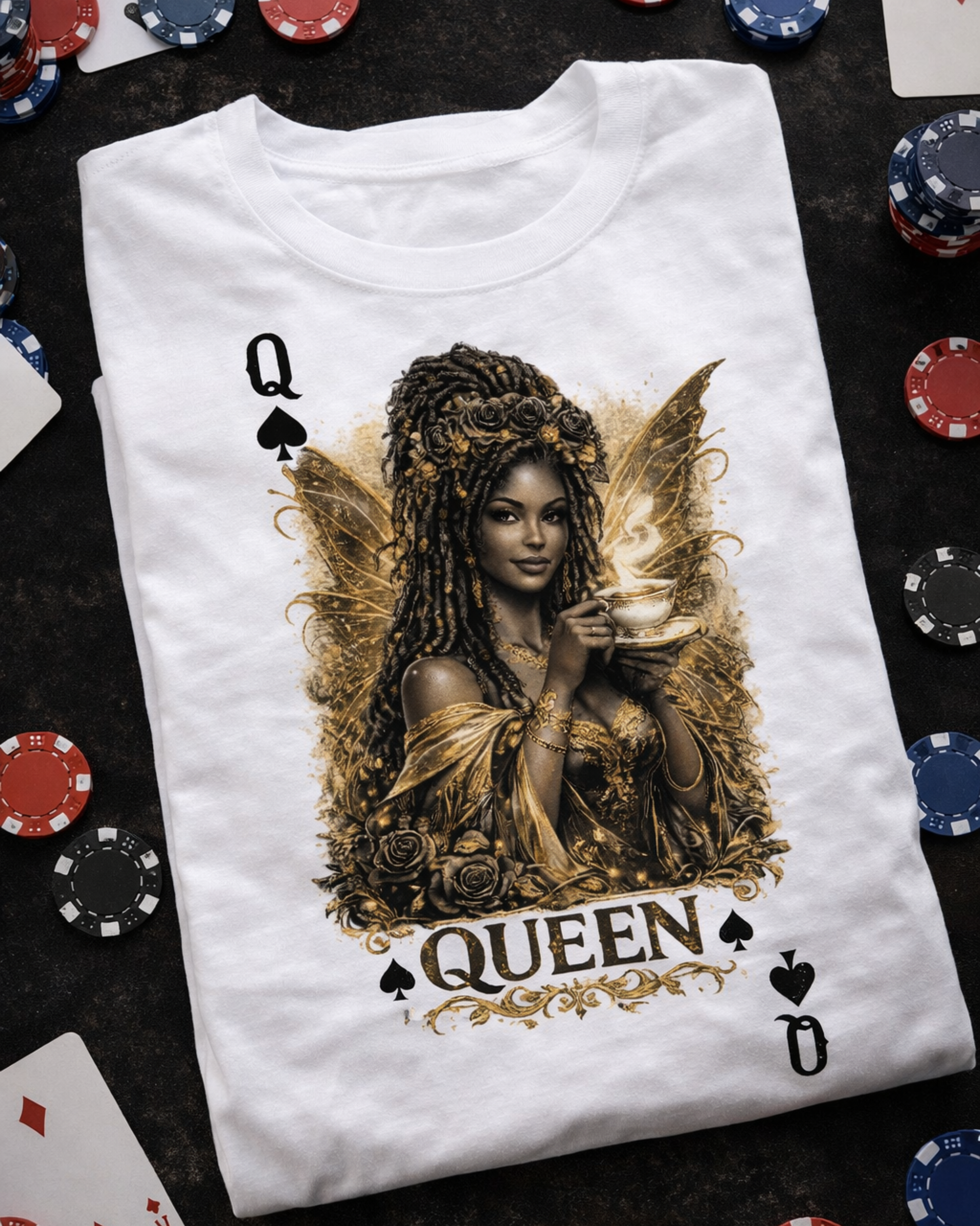 Queen of Spades Graphic T-Shirt — Gothic Playing Card Design