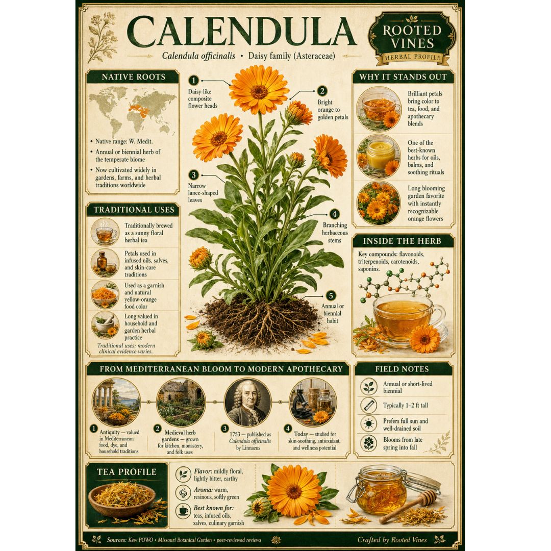 Calendula Flower Tea | Organic Herbal Loose Leaf | Rooted Vines