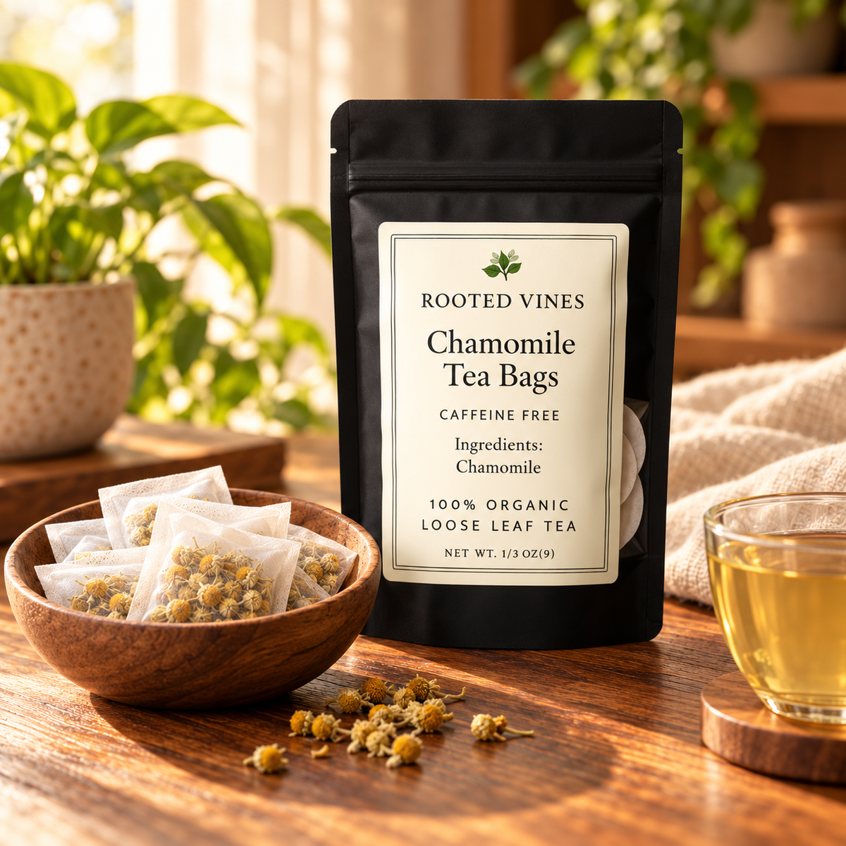 Rooted Vines Chamomile Herbal Tea Bags product hero