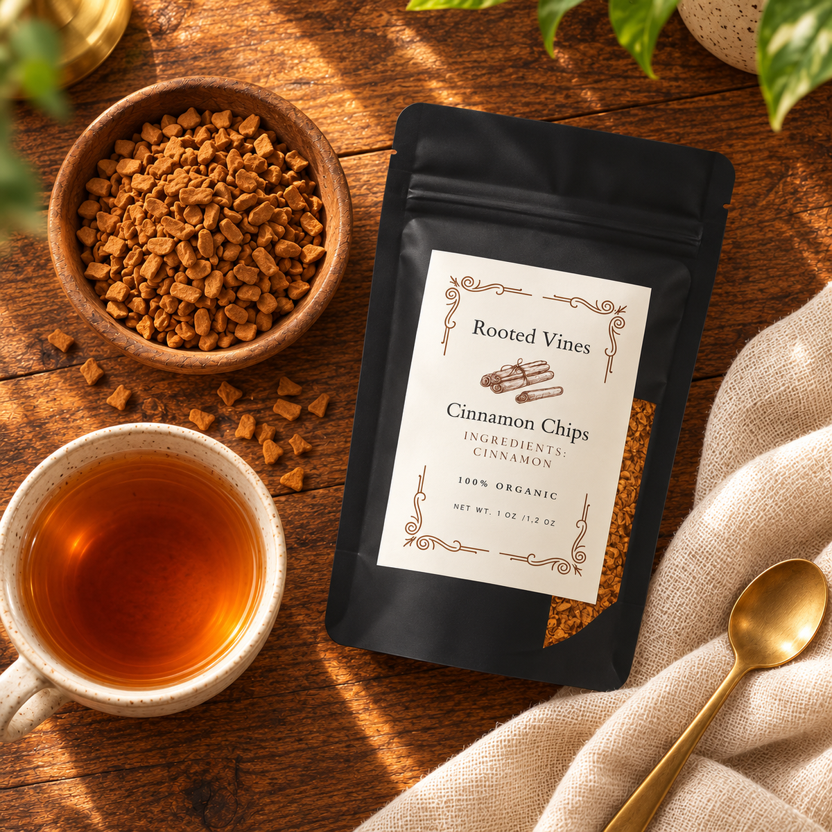 Rooted Vines Cinnamon Chips overhead tea ritual