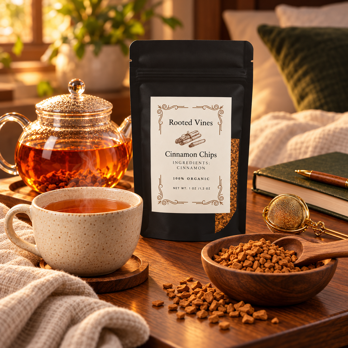 Rooted Vines Cinnamon Chips complete tea ritual