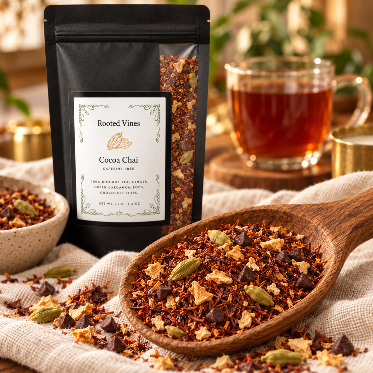 Cocoa Chai loose leaf ingredient macro