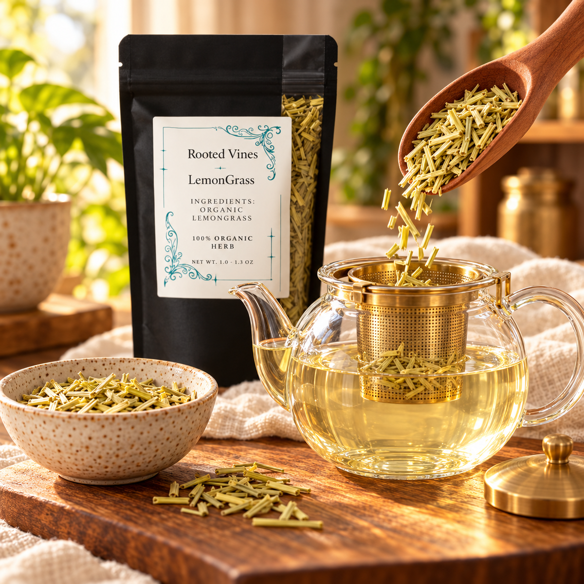 Preparing Dried Lemongrass tea