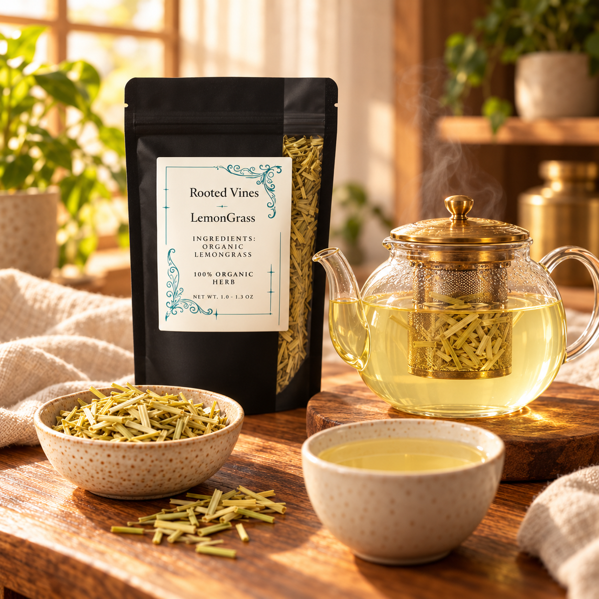 Dried Lemongrass tea steeping