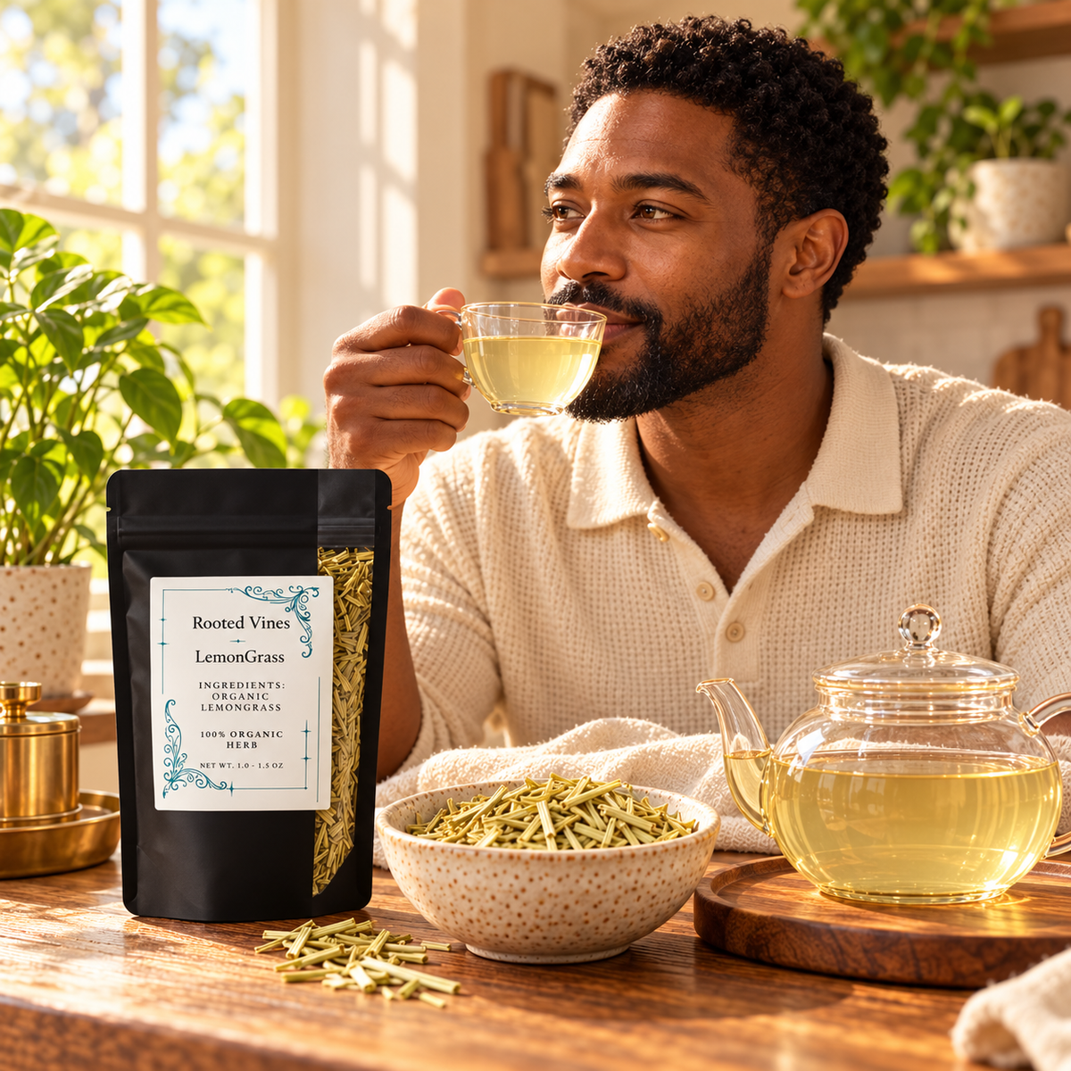 Man enjoying Dried Lemongrass Herbal Tea
