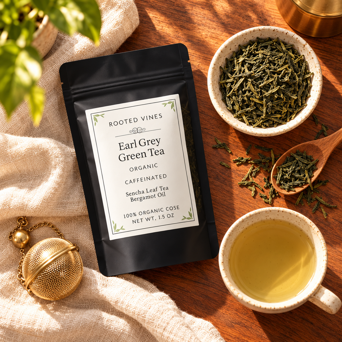 Earl Grey Bergamot Green Tea 03 overhead flat lay