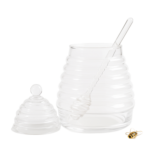 Glass Honey Jar with Glass Lid and Spool