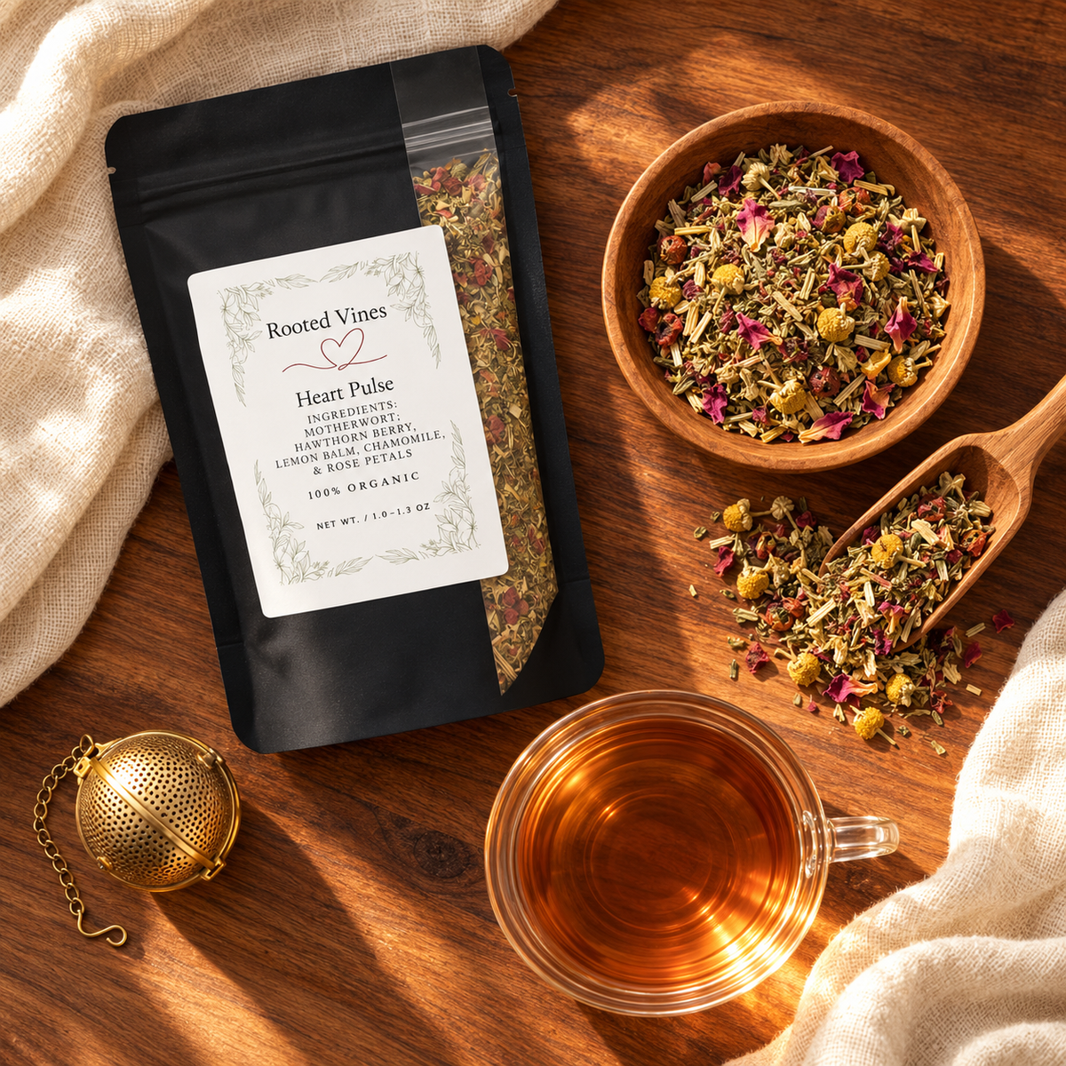 Heart Pulse Herbal Tea 03 overhead flat lay