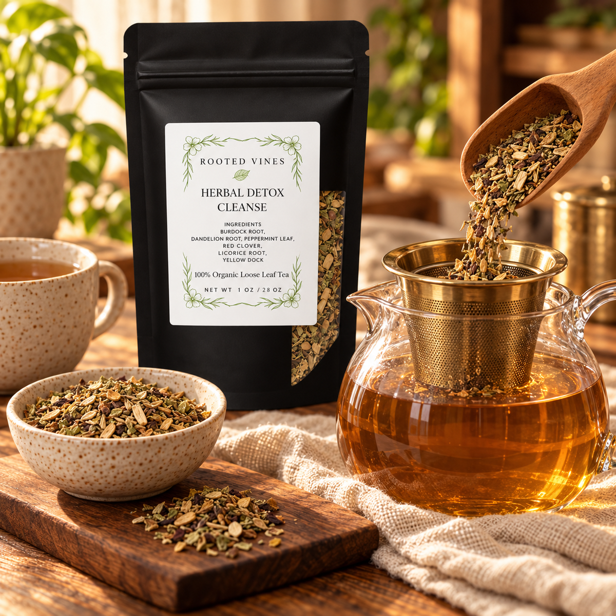 Preparing Herbal Detox loose-leaf tea