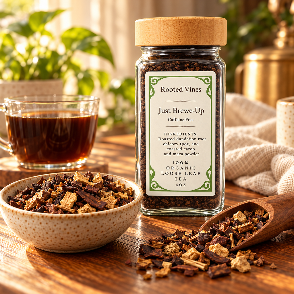 Just Brewe-Up roasted herbal blend macro