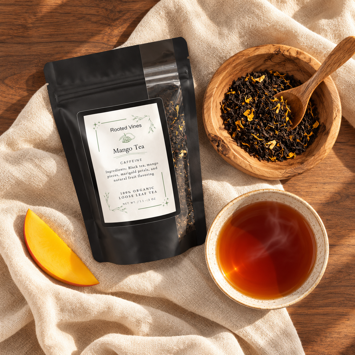 Mango Black Tea 03 overhead flat lay