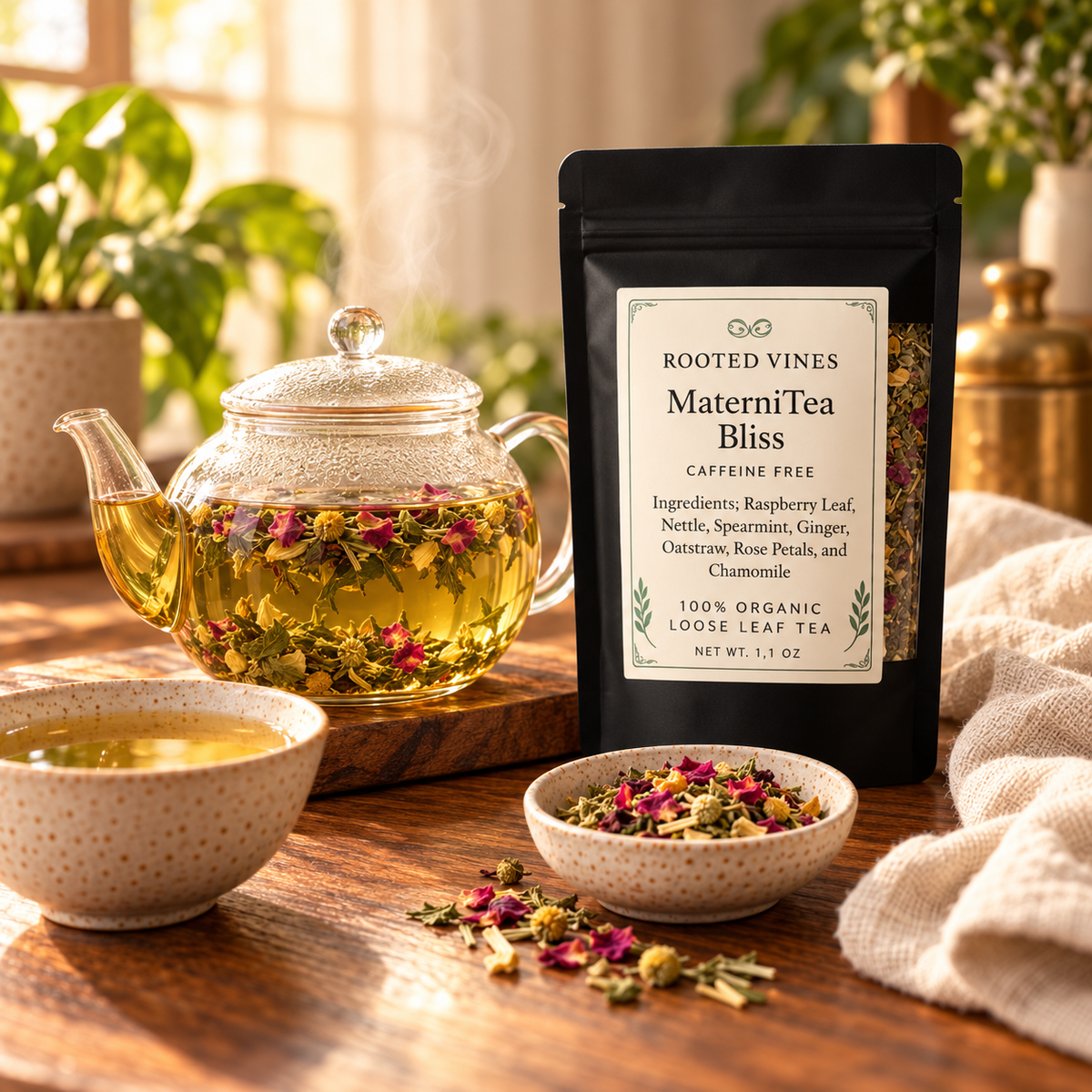 MaterniTea Bliss herbal tea steeping