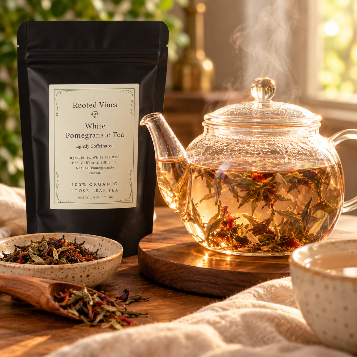 White Pomegranate Loose Leaf Tea full pouch 05 steeping