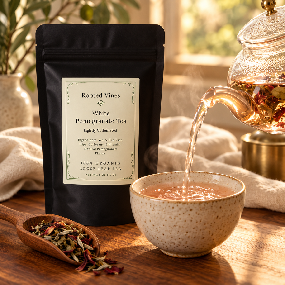 White Pomegranate Loose Leaf Tea full pouch 06 pouring