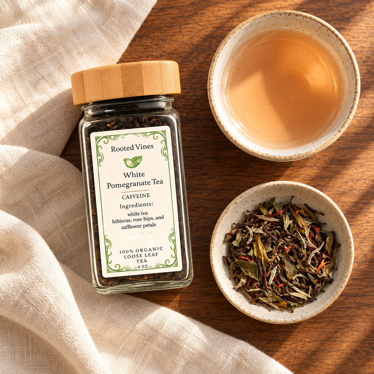 White Pomegranate Tea sampler jar 03 overhead flat lay