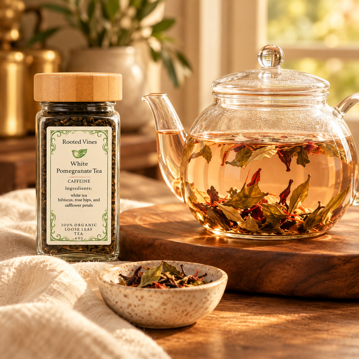 White Pomegranate Tea sampler jar 05 steeping