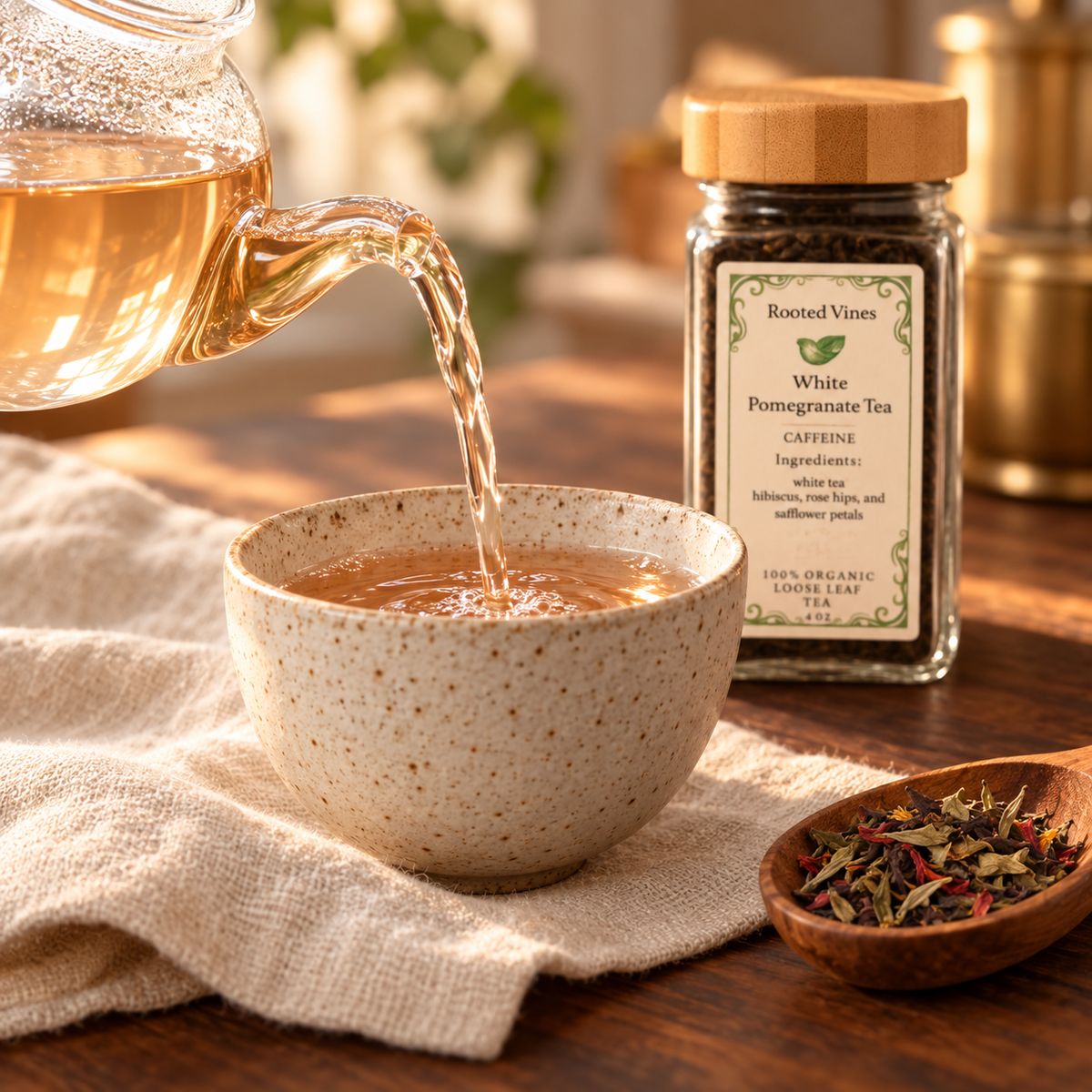 White Pomegranate Tea sampler jar 06 pouring