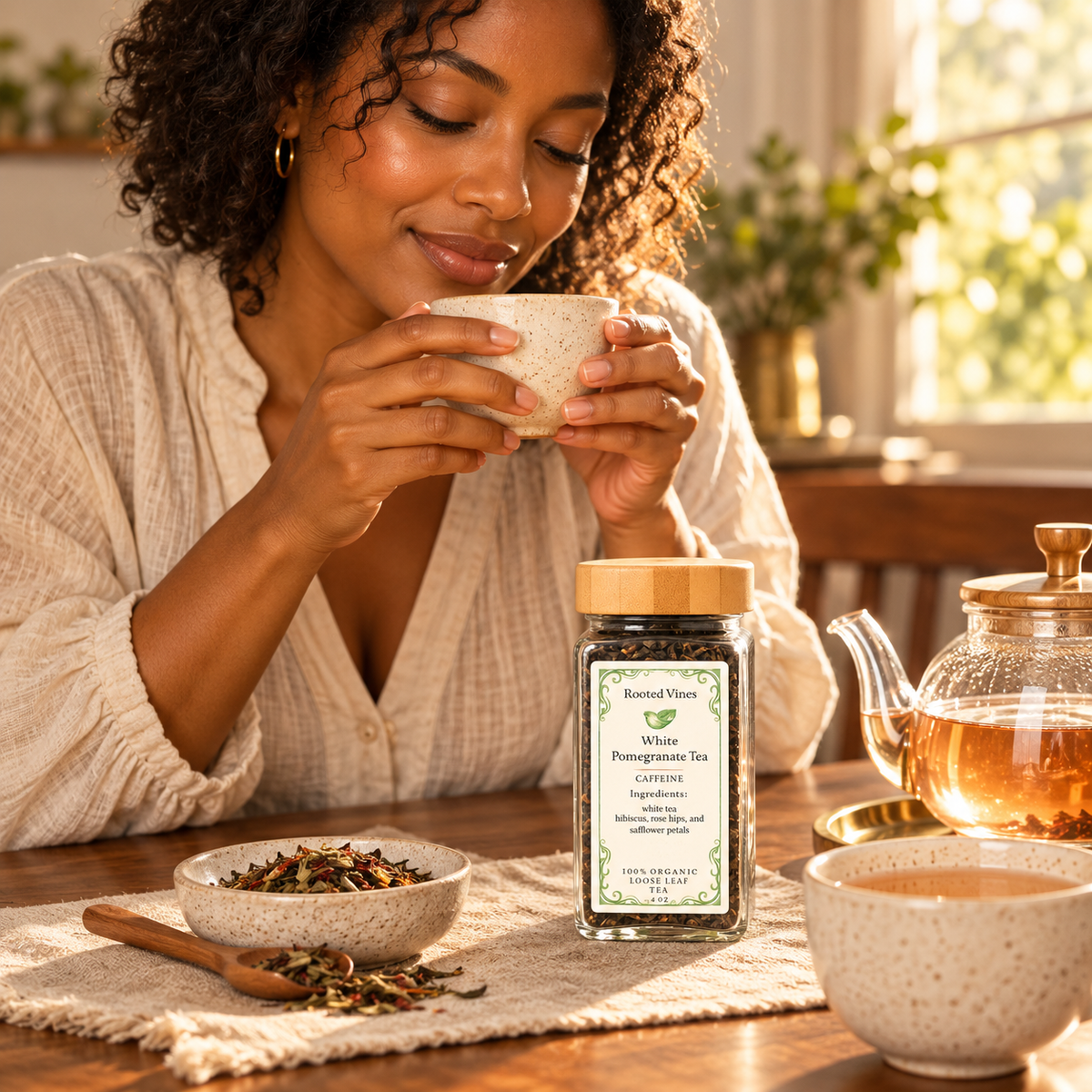 White Pomegranate Tea sampler jar 07 lifestyle ritual